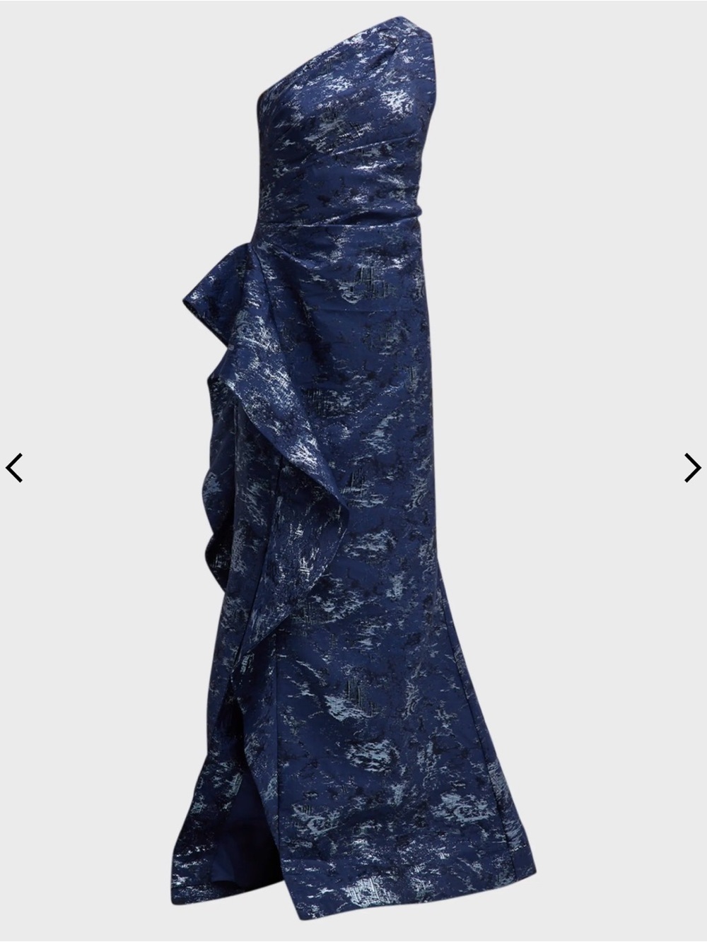 One-Shoulder Midnight Blue Jacquard Evening Dress